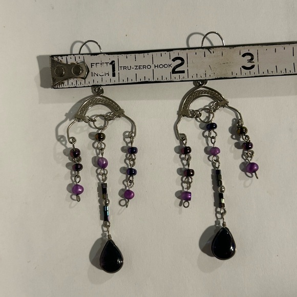 Boho Chic Silver and Purple Dangle Earrings - Picture 7 of 12